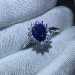 Silver Blue Sapphire Ring SZ 8